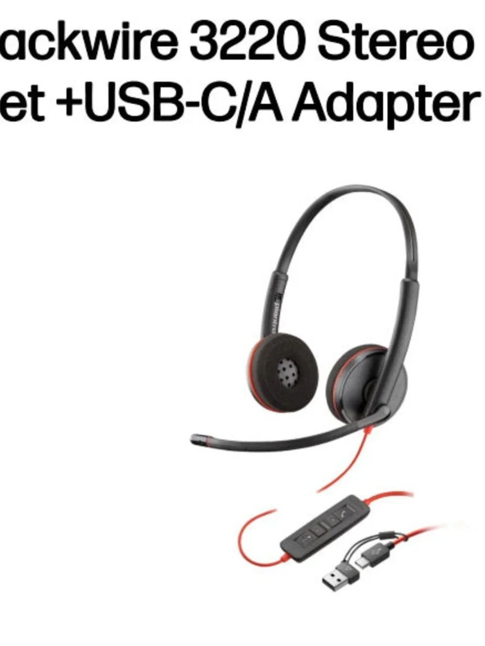 HP Plantronics Poly Blackwire 3220 Stereo USB-C Headset w/USB-C/A Adapter